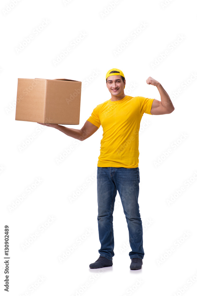 Man delivering christmas present isolated on white Man delivering christmas present isolated on white