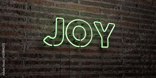 Fotografía JOY -Realistic Neon Sign on Brick Wall background - 3D rendered royalty free stock image
