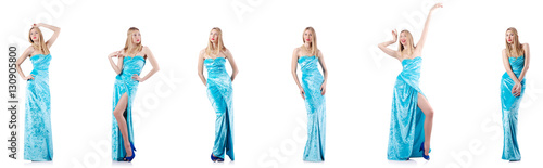 Fashion concept with tall model on white