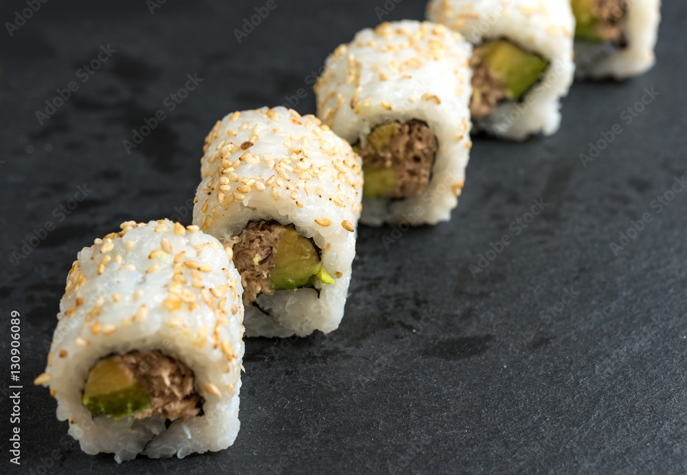 Japanese food Sushi Roll Maki of Salmon and avocado Japanese food Sushi Roll Maki of Salmon and avocado
