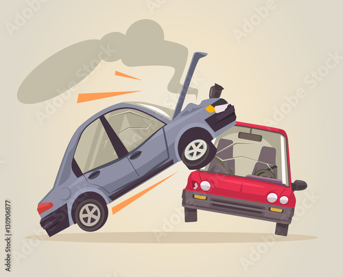 Car accident. Vector flat cartoon illustration