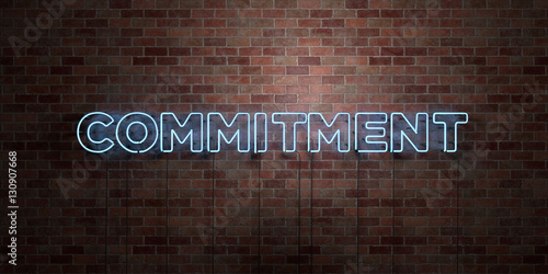 COMMITMENT - fluorescent Neon tube Sign on brickwork - Front view - 3D rendered royalty free stock picture. Can be used for online banner ads and direct mailers.. photo
