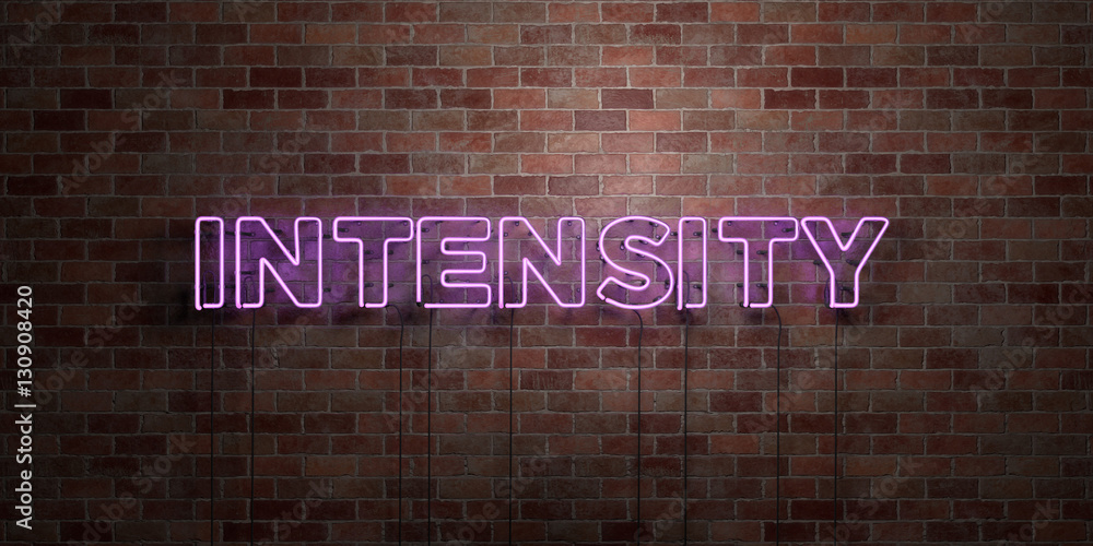 Intensity Visual Sign INTENSITY - fluorescent Neon tube Sign on brickwork - Front view - 3D ...