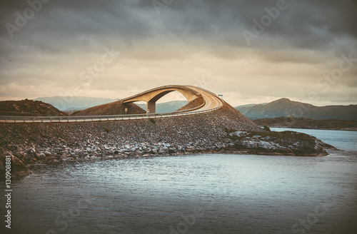 Picturesque Norway sea landscape with bridge