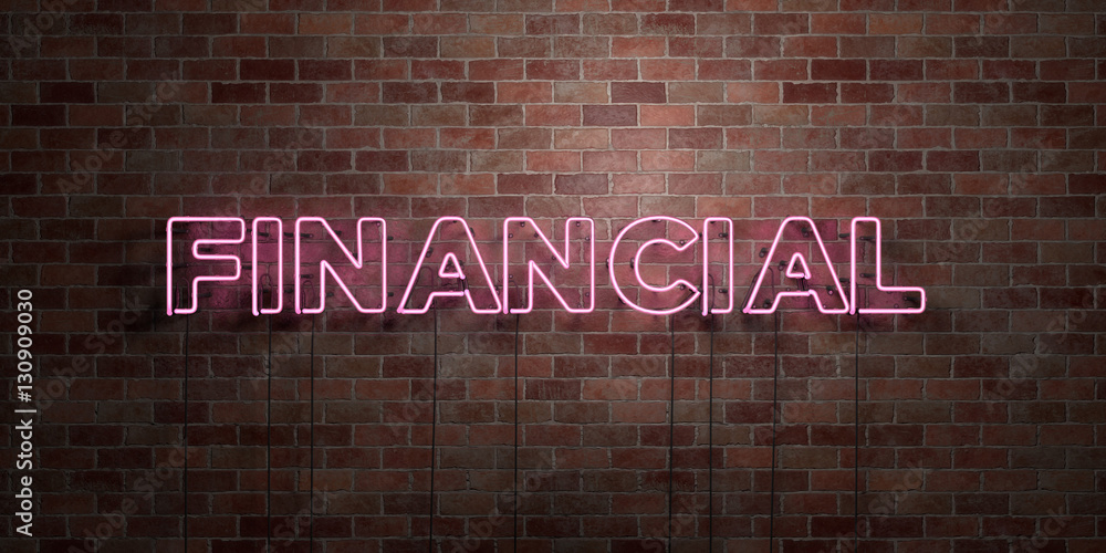 FINANCIAL - fluorescent Neon tube Sign on brickwork - Front view - 3D rendered royalty free stock picture. Can be used for online banner ads and direct mailers.. - obrazy, fototapety, plakaty 
