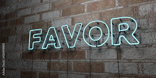 FAVOR - Glowing Neon Sign on stonework wall - 3D rendered royalty free stock illustration.  Can be used for online banner ads and direct mailers..