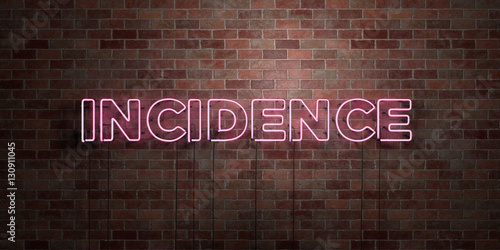 INCIDENCE - fluorescent Neon tube Sign on brickwork - Front view - 3D rendered royalty free stock picture. Can be used for online banner ads and direct mailers.. photo