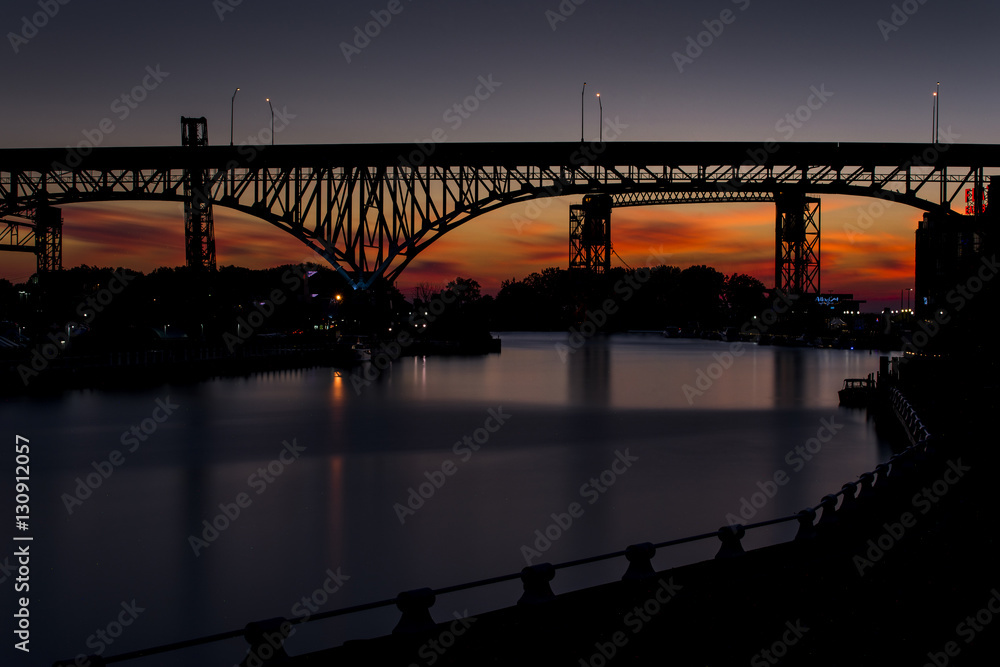 Sunset - Bridges and the Cuyahoga River - Cleveland, Ohio