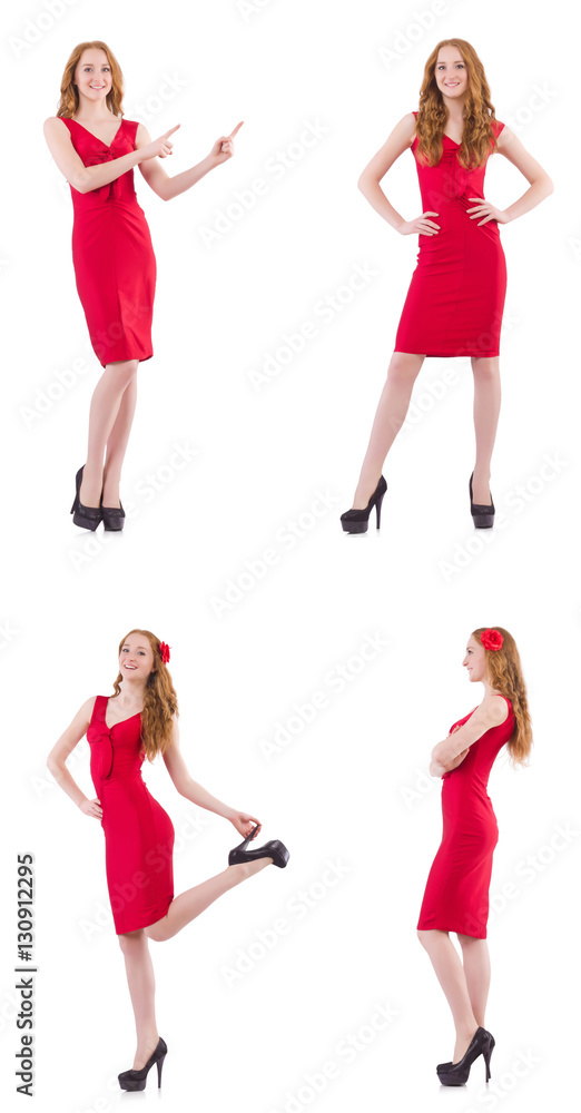 Pretty young girl in red dress isolated on white Pretty young girl in red dress isolated on white