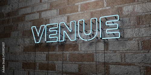 Canvastavla VENUE - Glowing Neon Sign on stonework wall - 3D rendered royalty free stock illustration