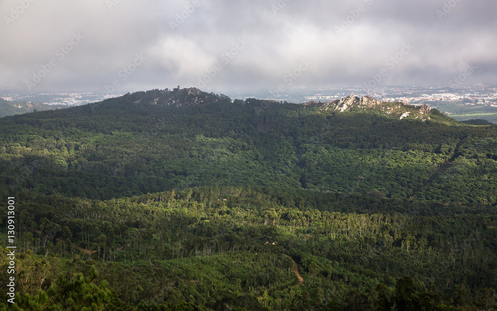 Fototapeta premium Autumn landscape. Highest viewpoint of Sintra region, Santuario da Peninha, Portugal.
