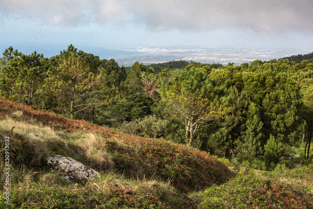 Autumn landscape. Highest viewpoint of Sintra region, Santuario da Peninha, Portugal.