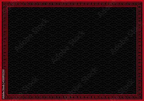 black chinese background with red border, abstract mysterious wallpaper with decoration frame 