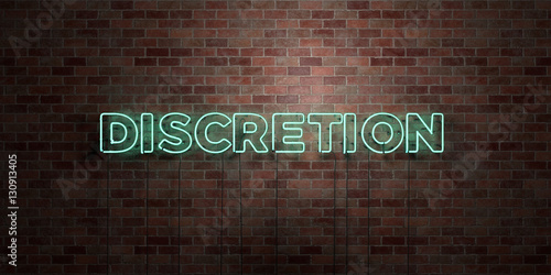 Quadro em tela DISCRETION - fluorescent Neon tube Sign on brickwork - Front view - 3D rendered royalty free stock picture