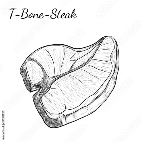 Hand drawn sketch T-bone-steak. Isolated vector food illustration on white background