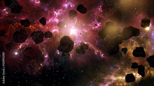 A Very Spectacular and Cinematic Asteroid Field in Outer Space Galaxy 4K 3D Animation