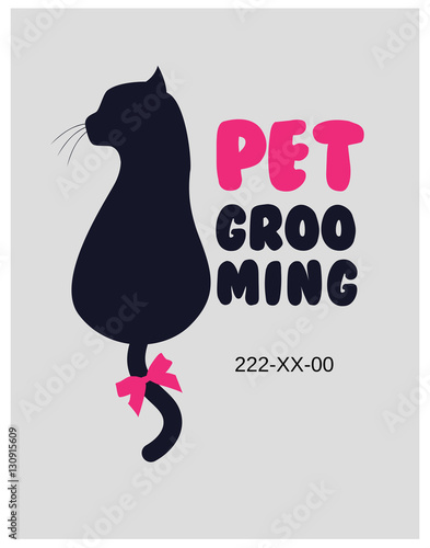 Pet beauty salon logo. Pet grooming salon. Vector cat silhouette