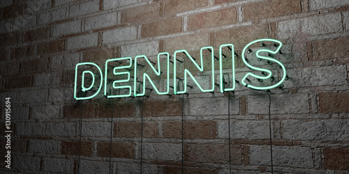 Obraz na plátně DENNIS - Glowing Neon Sign on stonework wall - 3D rendered royalty free stock illustration