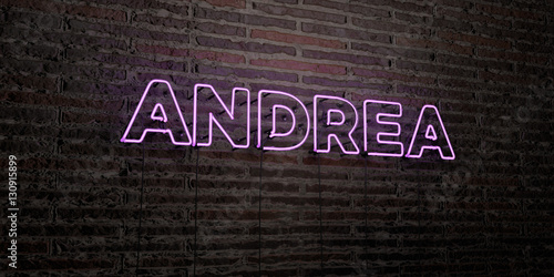 ANDREA -Realistic Neon Sign on Brick Wall background - 3D rendered royalty free stock image. Can be used for online banner ads and direct mailers..
