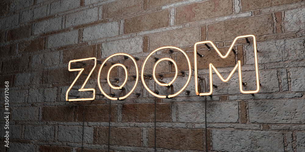 ZOOM - Glowing Neon Sign on stonework wall - 3D rendered royalty free stock illustration. Can be used for online banner ads and direct mailers.. ZOOM - Glowing Neon Sign on stonework wall - 3D rendered royalty free stock illustration. Can be used for online banner ads and direct mailers..