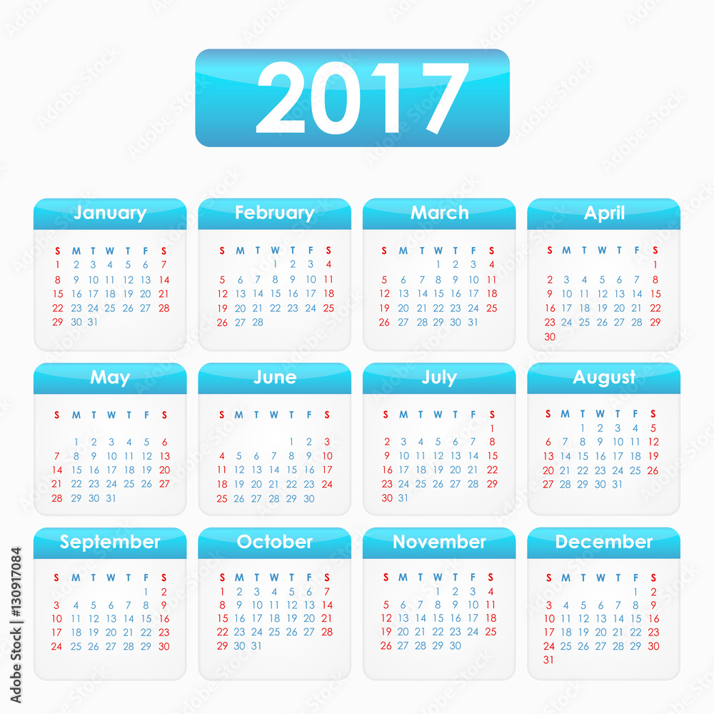 The calendar for 2017 on a gray background with blue blocks The calendar for 2017 on a gray background with blue blocks