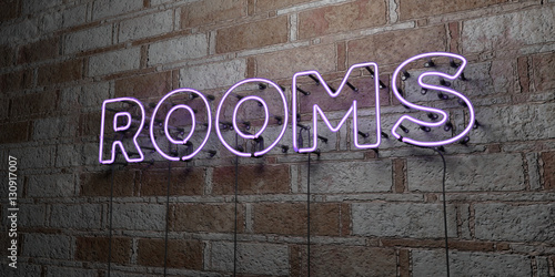 Fotografia ROOMS - Glowing Neon Sign on stonework wall - 3D rendered royalty free stock illustration