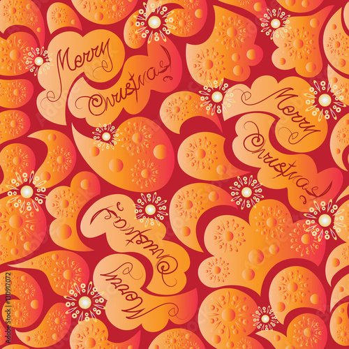 Bright winter day. Snowflakes and abstract shapes. Seamless pattern in shades of orange-red color. Design for tissues, napkins, wrapping paper, background for websites, covers winter newsletters.