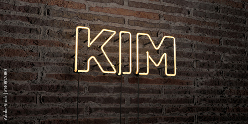 KIM -Realistic Neon Sign on Brick Wall background - 3D rendered royalty free stock image. Can be used for online banner ads and direct mailers.. photo