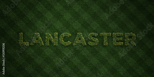 Obraz na plátne LANCASTER - fresh Grass letters with flowers and dandelions - 3D rendered royalty free stock image