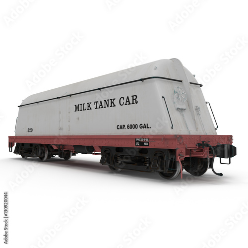Railroad Milk Tank Car on white. 3D illustration