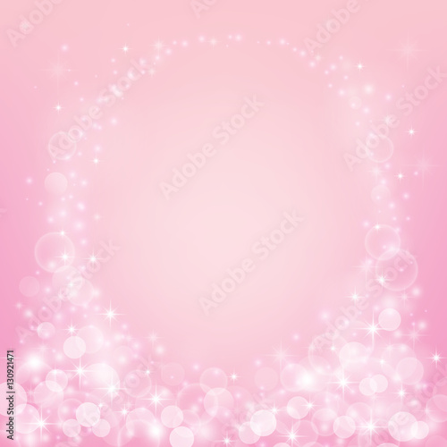 Magical pink background with bokeh lights, stars and sparkles. Vector illustration. © Kena Siilike