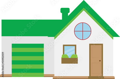 The house with a garage and a green roof