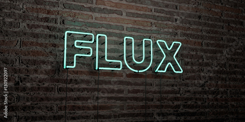 FLUX -Realistic Neon Sign on Brick Wall background - 3D rendered royalty free stock image. Can be used for online banner ads and direct mailers..