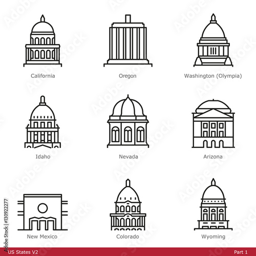 US State Capitols (Part 1) - Line Style Icons