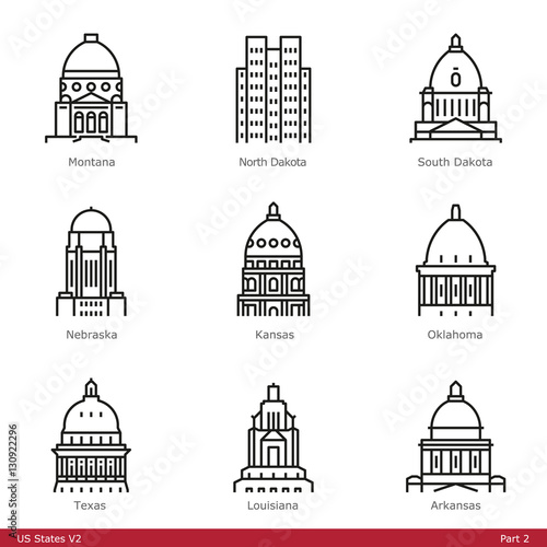 US State Capitols (Part 2) - Line Style Icons