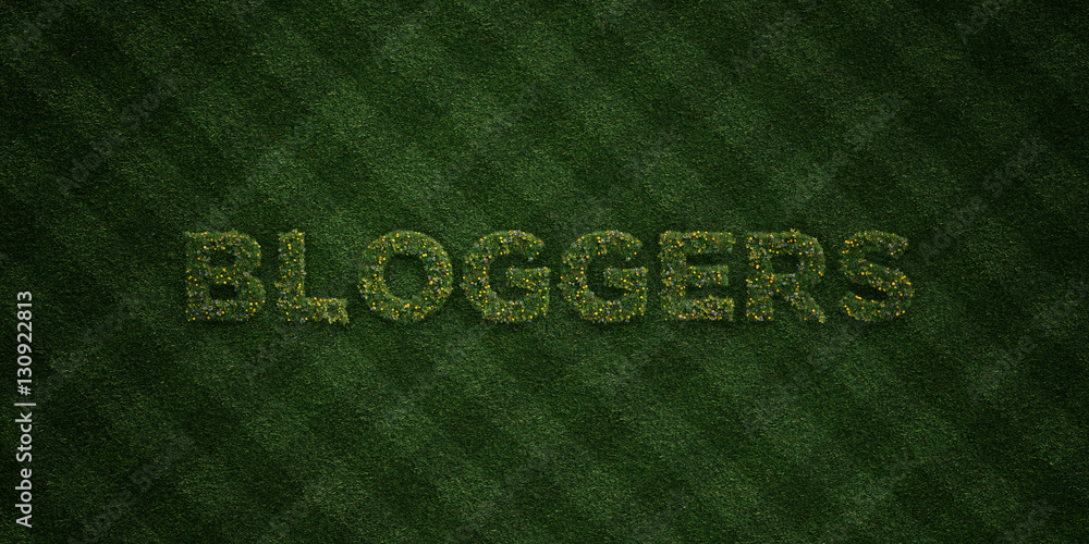 BLOGGERS - fresh Grass letters with flowers and dandelions - 3D rendered royalty free stock image. Can be used for online banner ads and direct mailers.. BLOGGERS - fresh Grass letters with flowers and dandelions - 3D rendered royalty free stock image. Can be used for online banner ads and direct mailers..