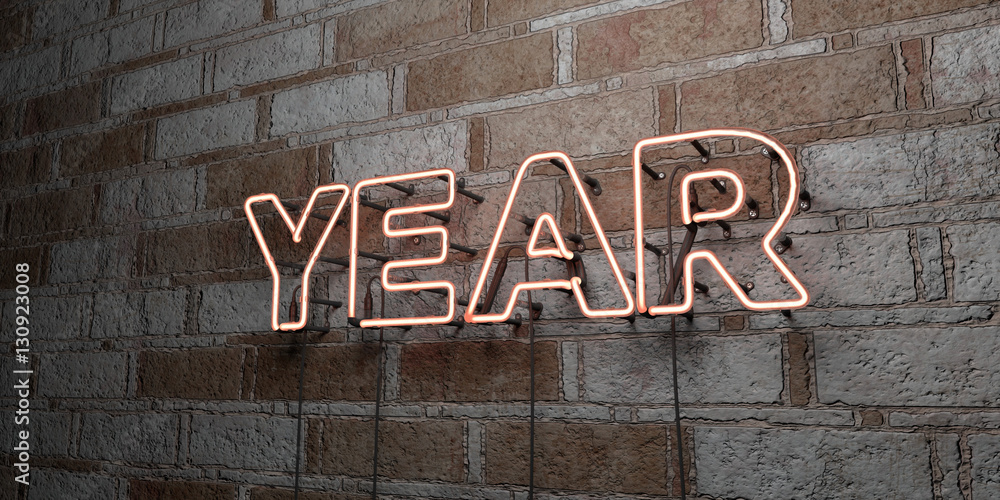 YEAR - Glowing Neon Sign on stonework wall - 3D rendered royalty free stock illustration. Can be used for online banner ads and direct mailers.. YEAR - Glowing Neon Sign on stonework wall - 3D rendered royalty free stock illustration. Can be used for online banner ads and direct mailers..