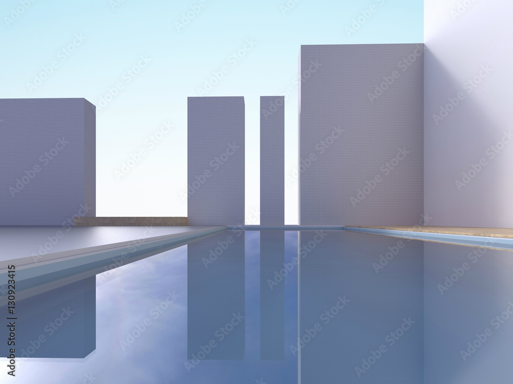 Simple White wall Minimal Modern lounge - Sky and water pool open space relaxation Simple White wall Minimal Modern lounge - Sky and water pool open space relaxation