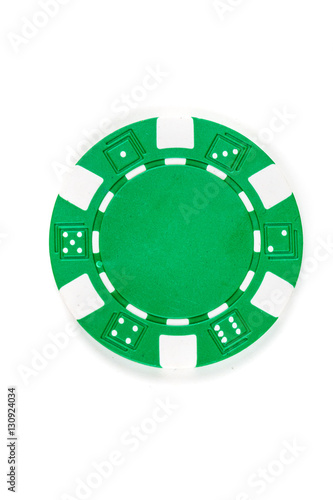 Quadro su tela Green poker chip isolated on a white background