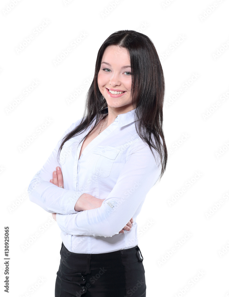 Modern business woman in the office with copy space Modern business woman in the office with copy space
