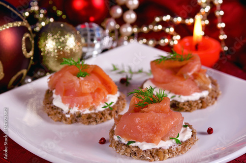 Holiday appetizer canapes salmon