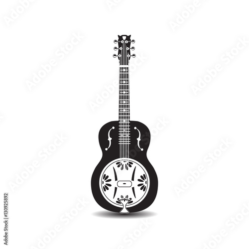Vector illustration of black and white dobro  american resonator isolated on white background.