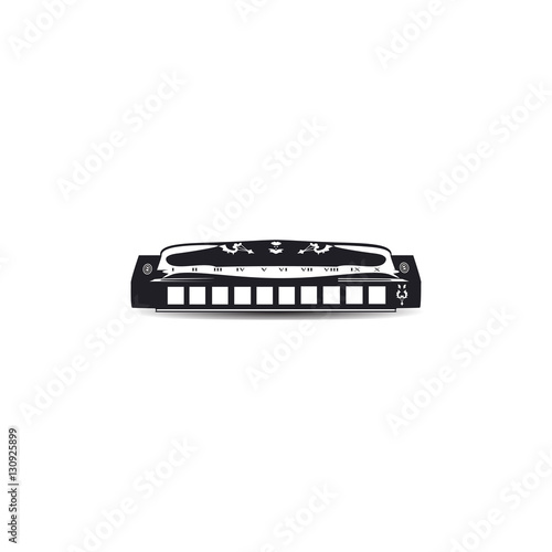 Vector illustration of black and white harmonica isolated on white background