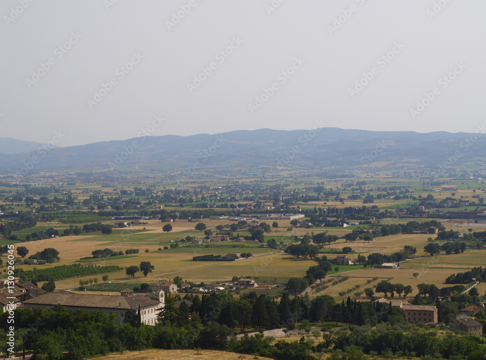 Landscape to valley near Assisi, Umbria, Italy