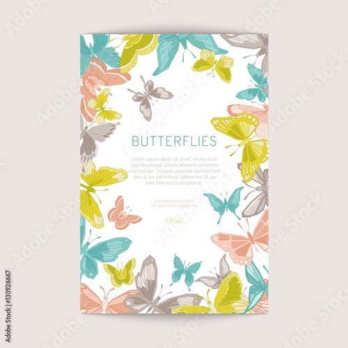 Greeting card with geometric butterflies. Vector illustration.