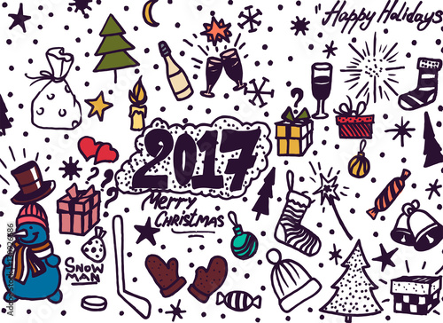 Hand-Drawn Christmas Sketchy Notebook Doodles- Vector Illustration Design Elements on Lined Sketchbook Paper Background