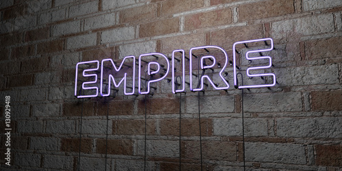 Fototapeta EMPIRE - Glowing Neon Sign on stonework wall - 3D rendered royalty free stock illustration