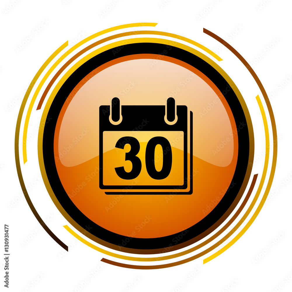 Calendar page sign vector icon. Modern design round orange button isolated on white square background for web and application designers in eps10. Calendar page sign vector icon. Modern design round orange button isolated on white square background for web and application designers in eps10.