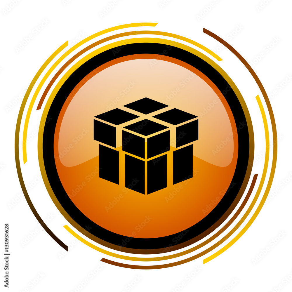 Box sign vector icon. Modern design round orange button isolated on white square background for web and application designers in eps10. Box sign vector icon. Modern design round orange button isolated on white square background for web and application designers in eps10.