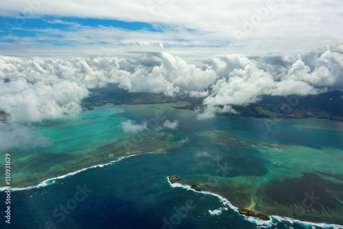 Mauritius beach island aerial view, beautiful colours